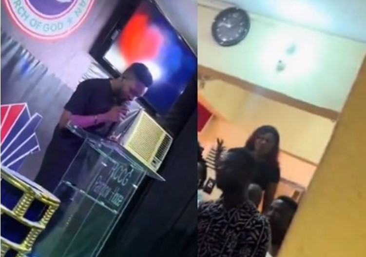 Drama as lady disrupts church service, accuses RCCG pastor of impregnating her 