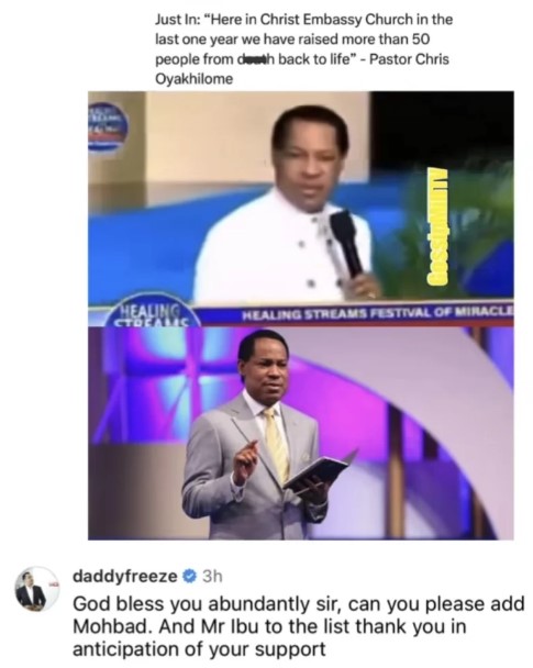Daddy Freeze challenges Pastor Chris Oyakhilome