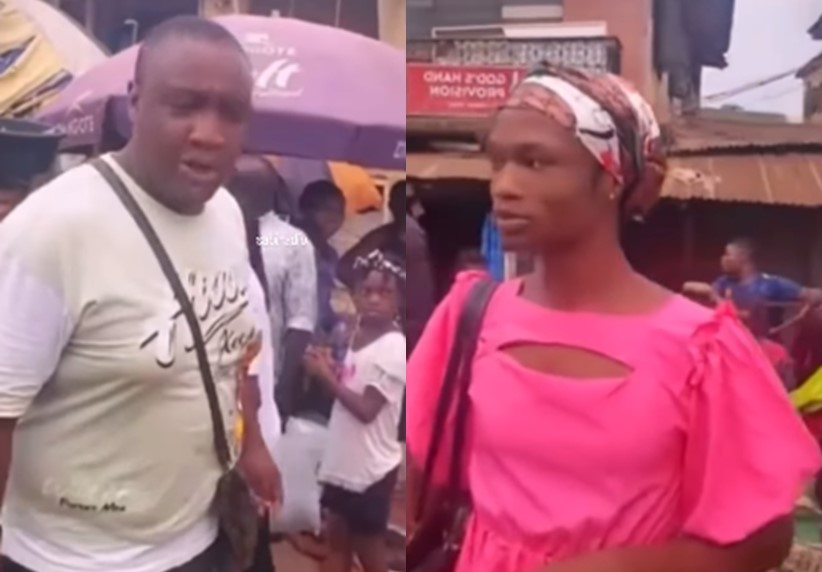 Onye iberibe - Drama as man embarrasses crossdresser at popular market 