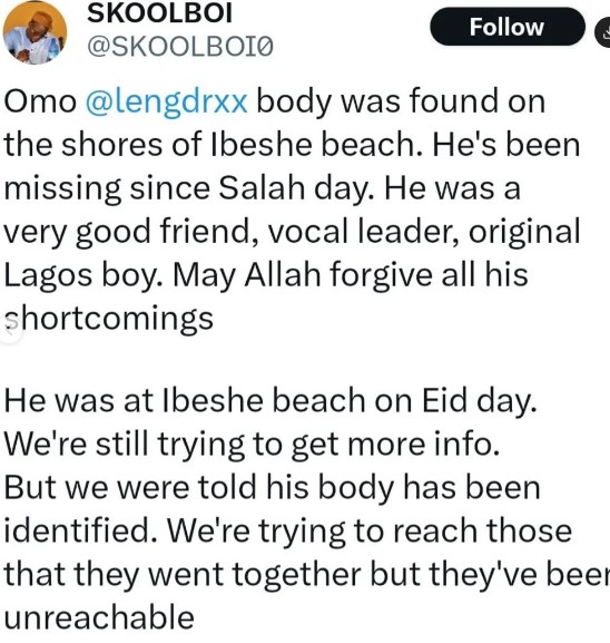 Fawaz Alabi drowns at Lagos beach