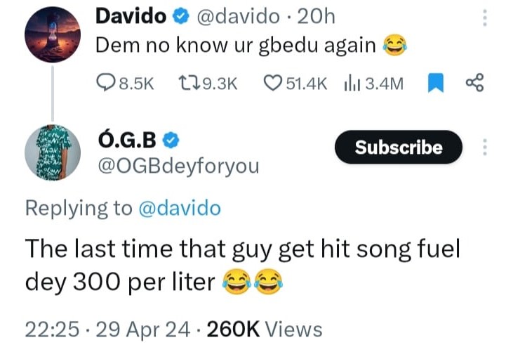 Last time he had hit song, fuel was N300 - OGB Recent shades Wizkid