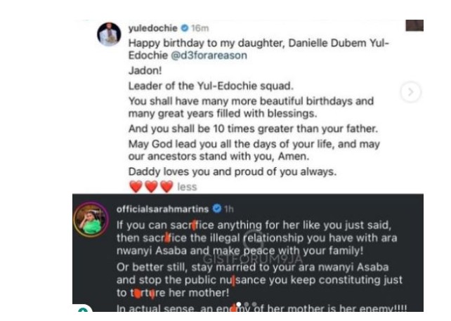 Sacrifice your illegal relationship with Judy Austin for your daughter's sake - Actress Sarah Martins advises Yul Edochie