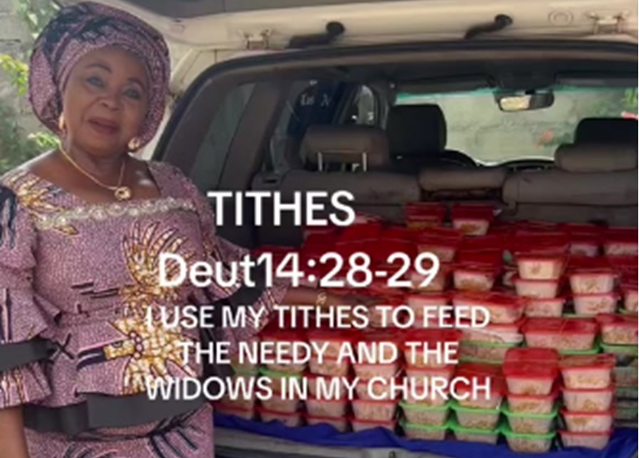 woman feeds less privileged church members with her tithe