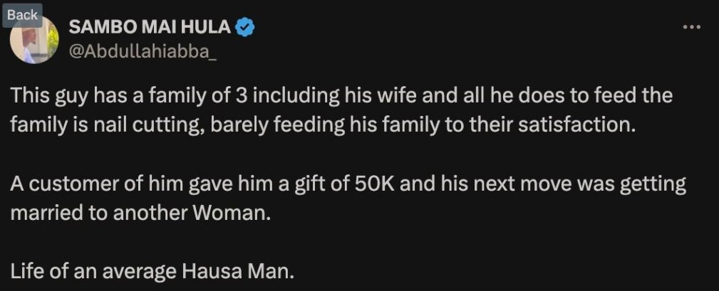 Man struggling to feed family takes 2nd wife after customer gifted him N50,000