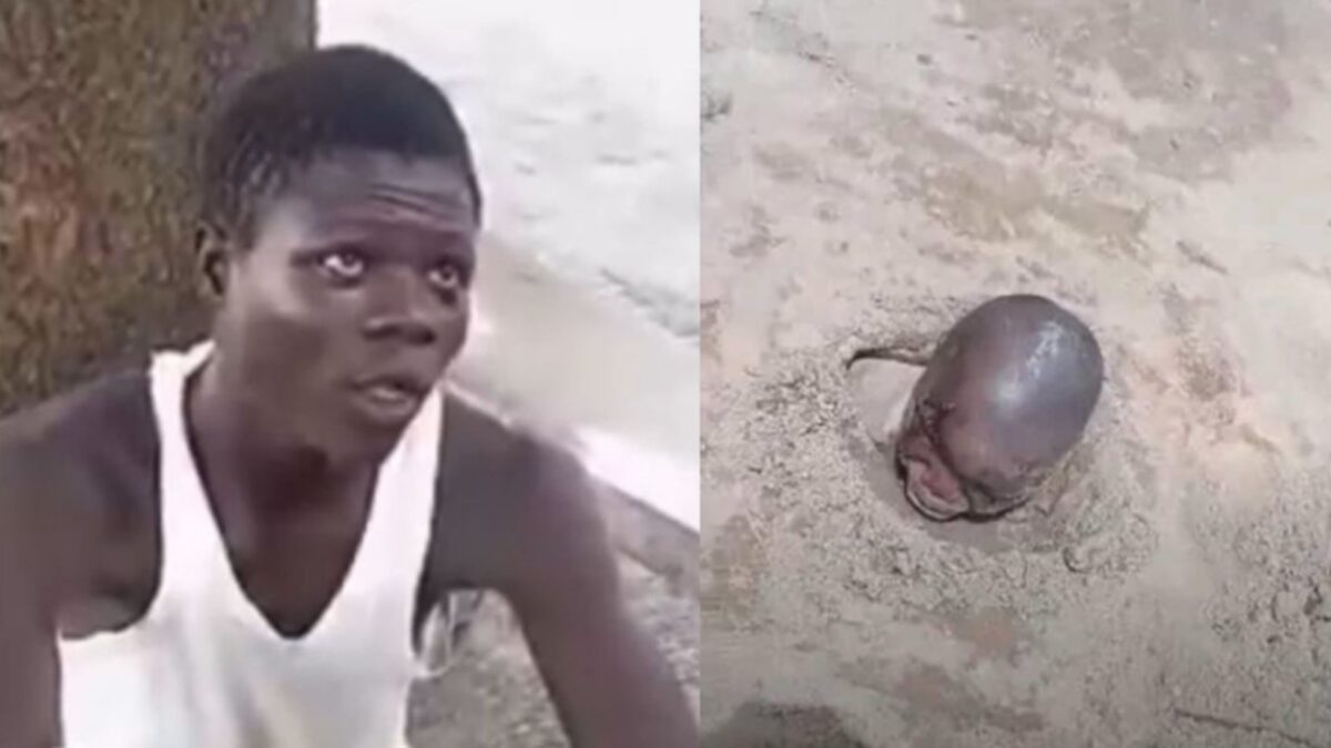 Teenager caught burying younger brother alive for allegedly stealing N1,000 (Video)